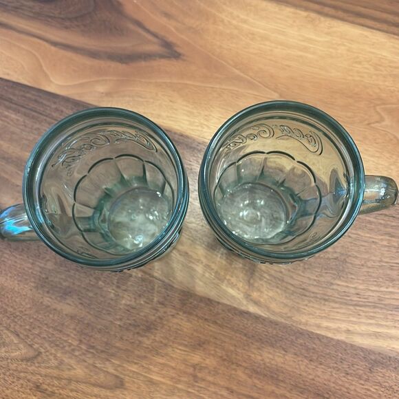 Coca Cola Coke Set of Heavy Green Glasses Handle 12 ounce Made in USA By Libby - Picture 6 of 7